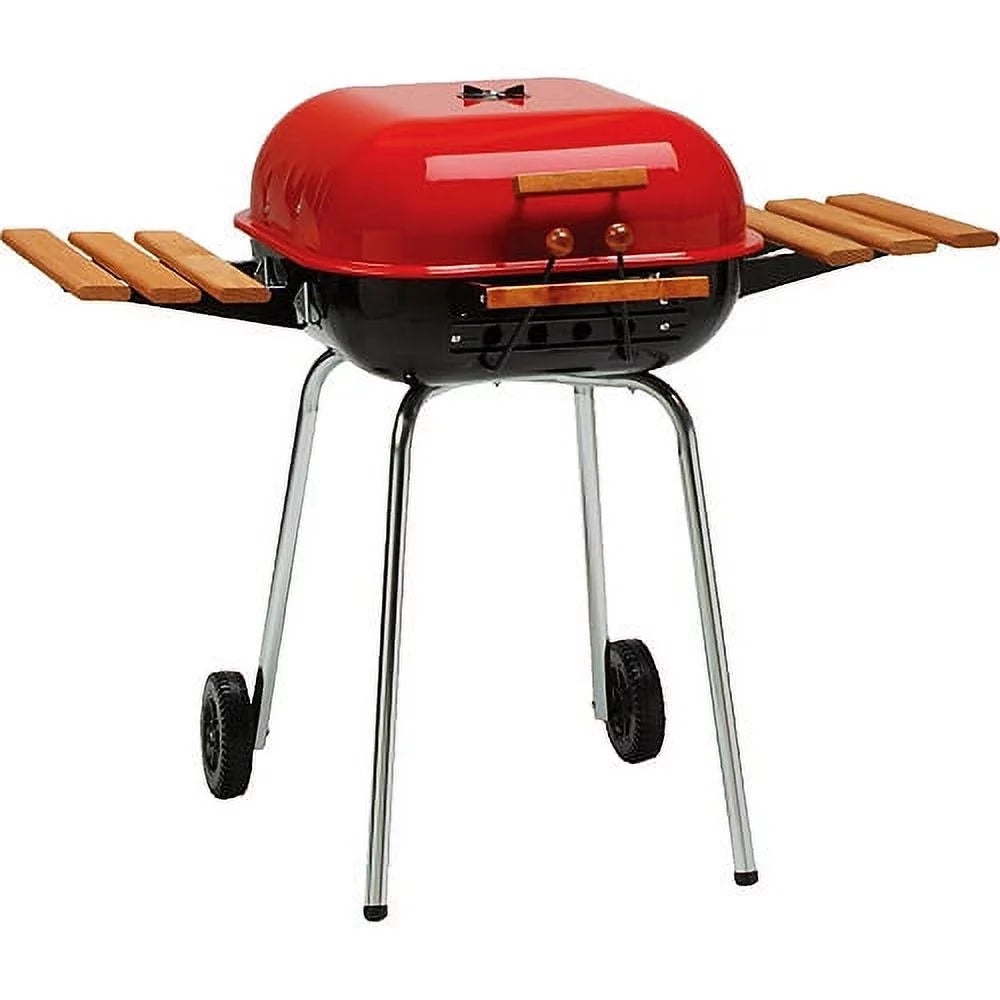 Charcoal BBQ Steel Grill with Adjustable Cooking Grate and Side Table O432