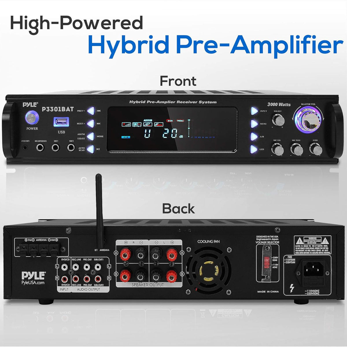 Wireless Bluetooth Home Stereo Amplifier 3000 Watt Rack Mount Remote X35155