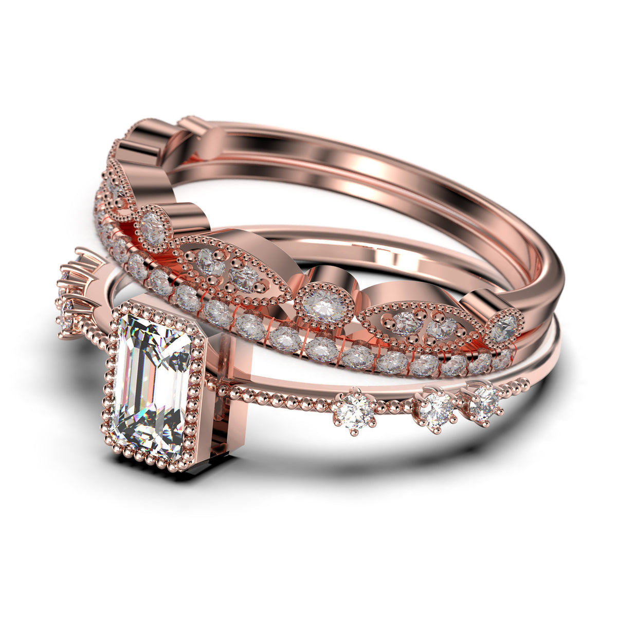 2.25 Carat Emerald Cut Moissanite Engagement Ring in 10k Solid Rose Gold N784445