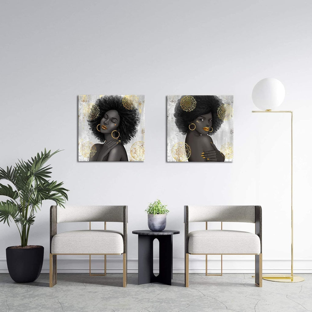 Black Woman with Gold Lip Canvas Wall Art G50994