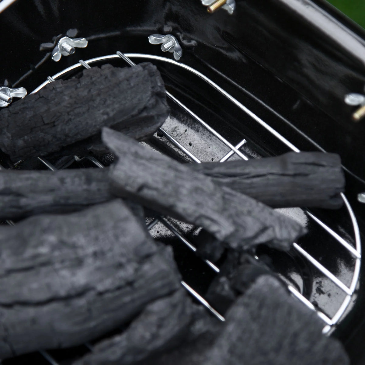 Portable Charcoal Grill, Tabletop Small BBQ Grill, Enamel Coated, Folding Legs, Black R65452