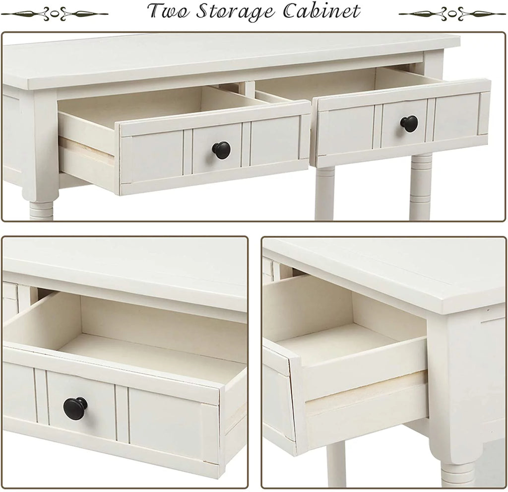 White Wooden Console Table with 2 Drawers J1474
