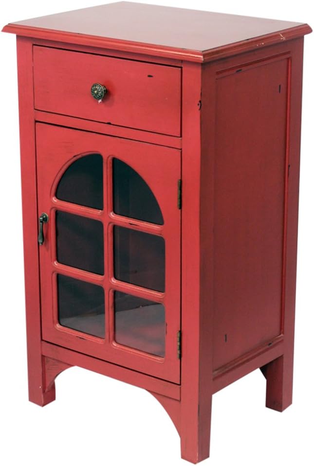 Single Drawer Distressed Cabinet with Cathedral Glass Window Inserts I210025