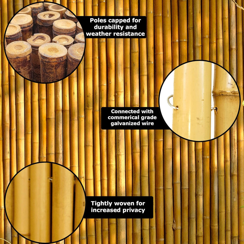 Natural Bamboo Fencing Rolled Fence Panel 0.75 in D x 6 ft H x 8 ft L F12834