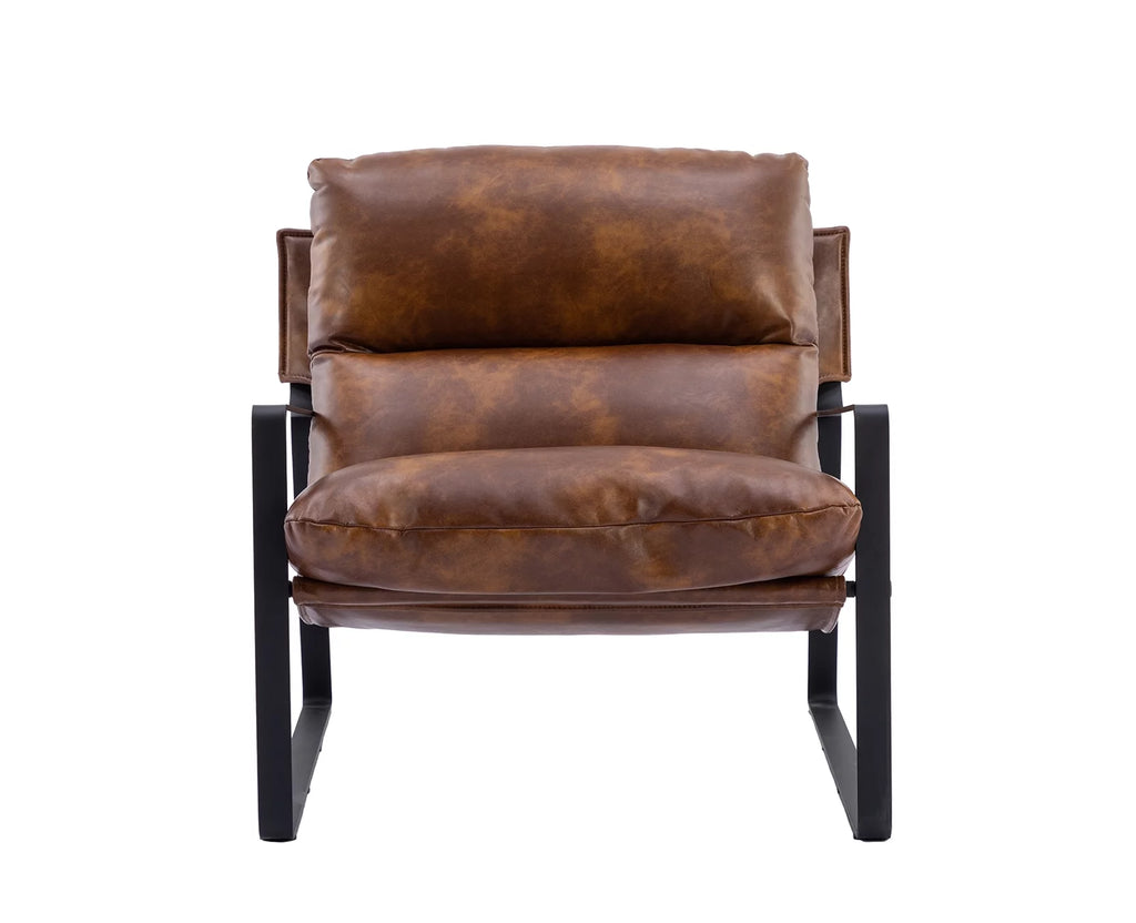 Brown Faux Leather Upholstered Accent Armchair with Metal Base U18809