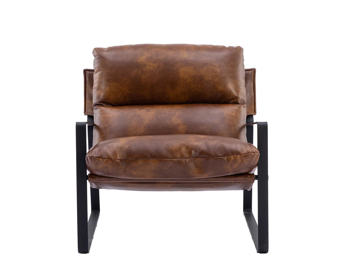 Brown Faux Leather Upholstered Accent Armchair with Metal Base U18809