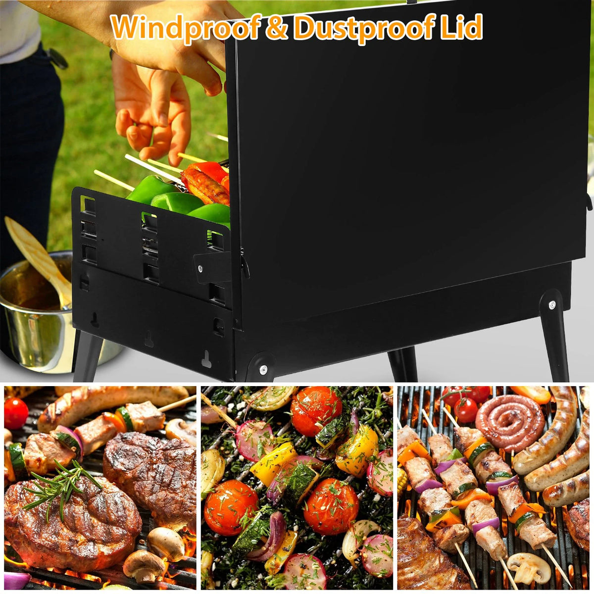Portable Charcoal BBQ Grill with Toolbox N3637