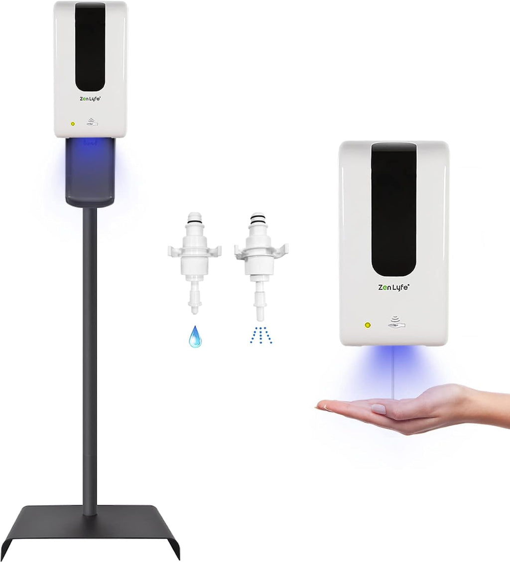 Automatic Hand Sanitizer Dispenser with Stand and Drip Catcher and Refillable Bottle (White) P46670