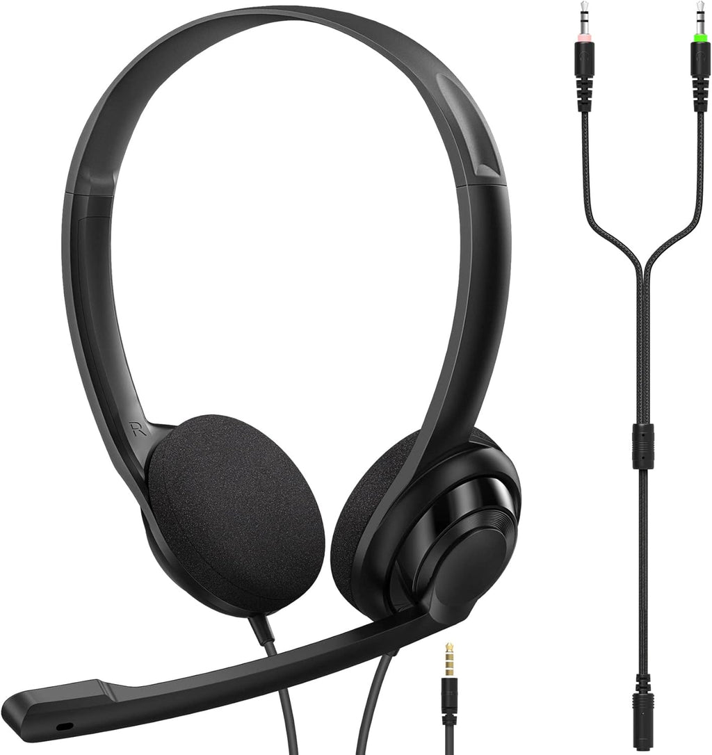 Wired On-Ear Headset with Microphone, 3.5mm Jack, Pack of 2 W10945