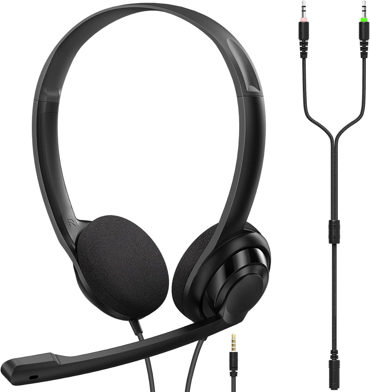 Wired On-Ear Headset with Microphone, 3.5mm Jack, Pack of 2 W10945