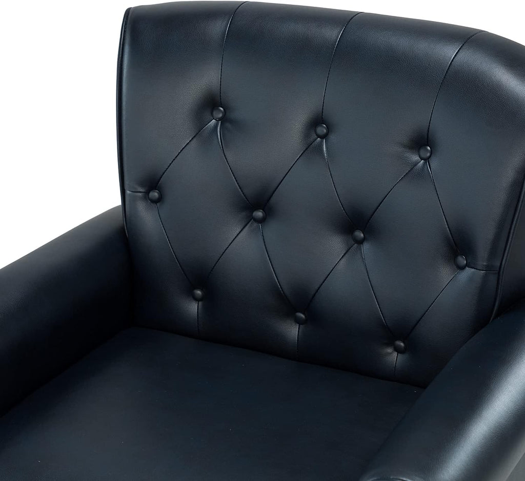 Navy Faux Leather Accent Chair Set Of 2 with Solid Wood Legs M6447