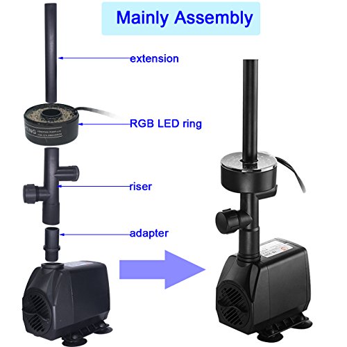Submersible Pump Fountain with RGB Color Changing Ring 2800L/H L6608