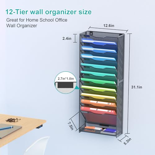 12 Tier Mesh Wall File Organizer Black Y45880
