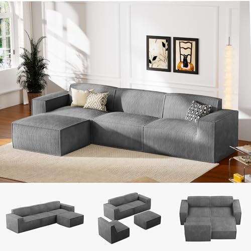 Oversized Deep U Shaped Modular Corduroy Sectional Sofa with Ottoman C497