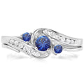 10K White Gold Blue Sapphire & White Diamond Engagement Ring Set K7521