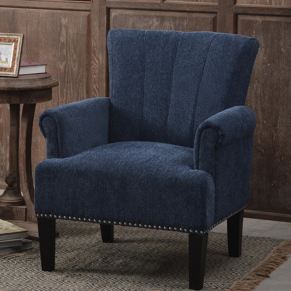 Navy Blue Tufted Polyester Armchair F399