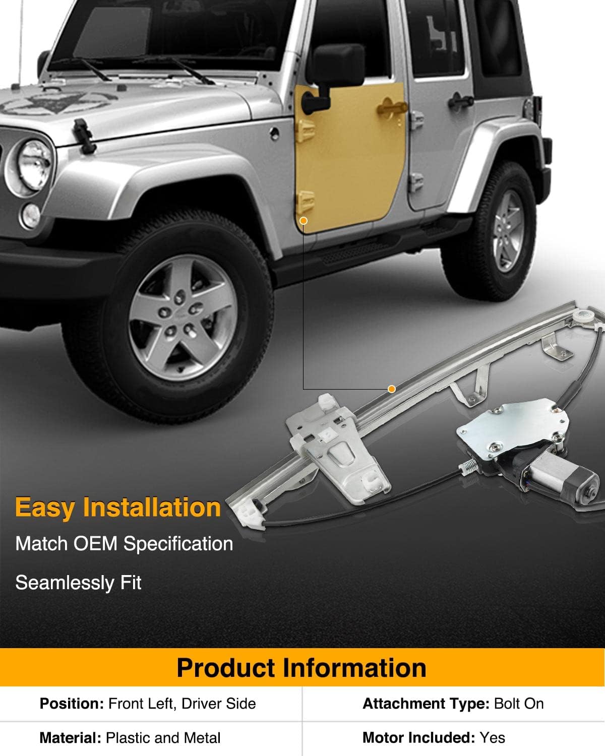 Power Window Regulator with Motor for Jeep Grand Cherokee WJ 2001-2004 Front Left Driver Side Pack of 2 X605869