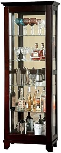 Dark Walnut Sliding Glass Door Curio Cabinet with 5 Tier Shelf Tempered Glass L398125