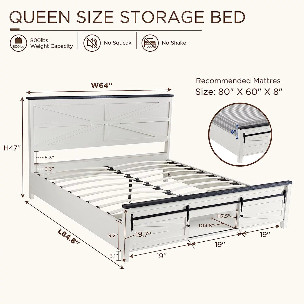 Black Queen Size Platform Bed Frame with Headboard and Storage E548688
