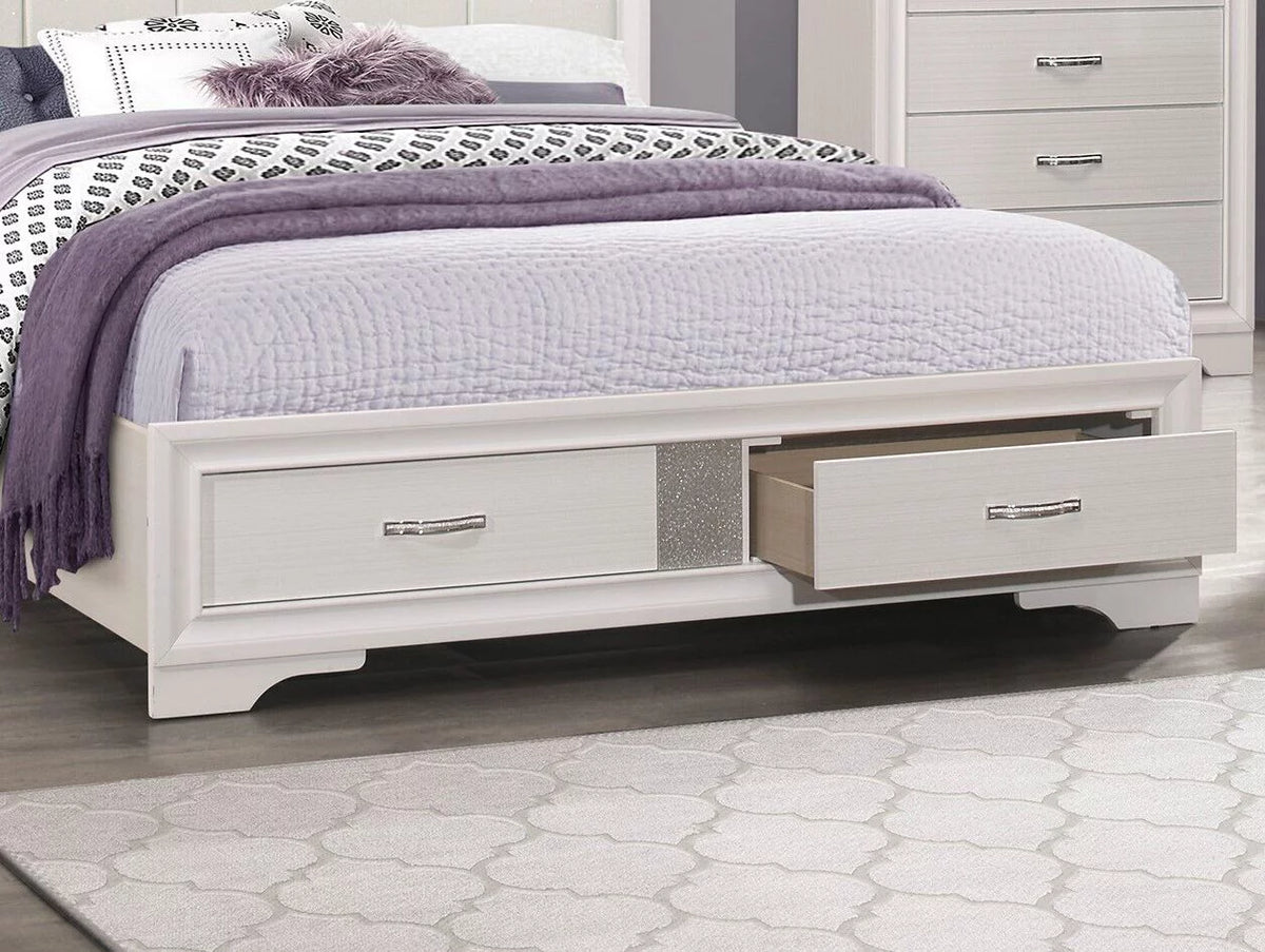 White Glitter 4pc Queen Bedroom Set Platform Bed Dresser Nightstand Mirror U9549
