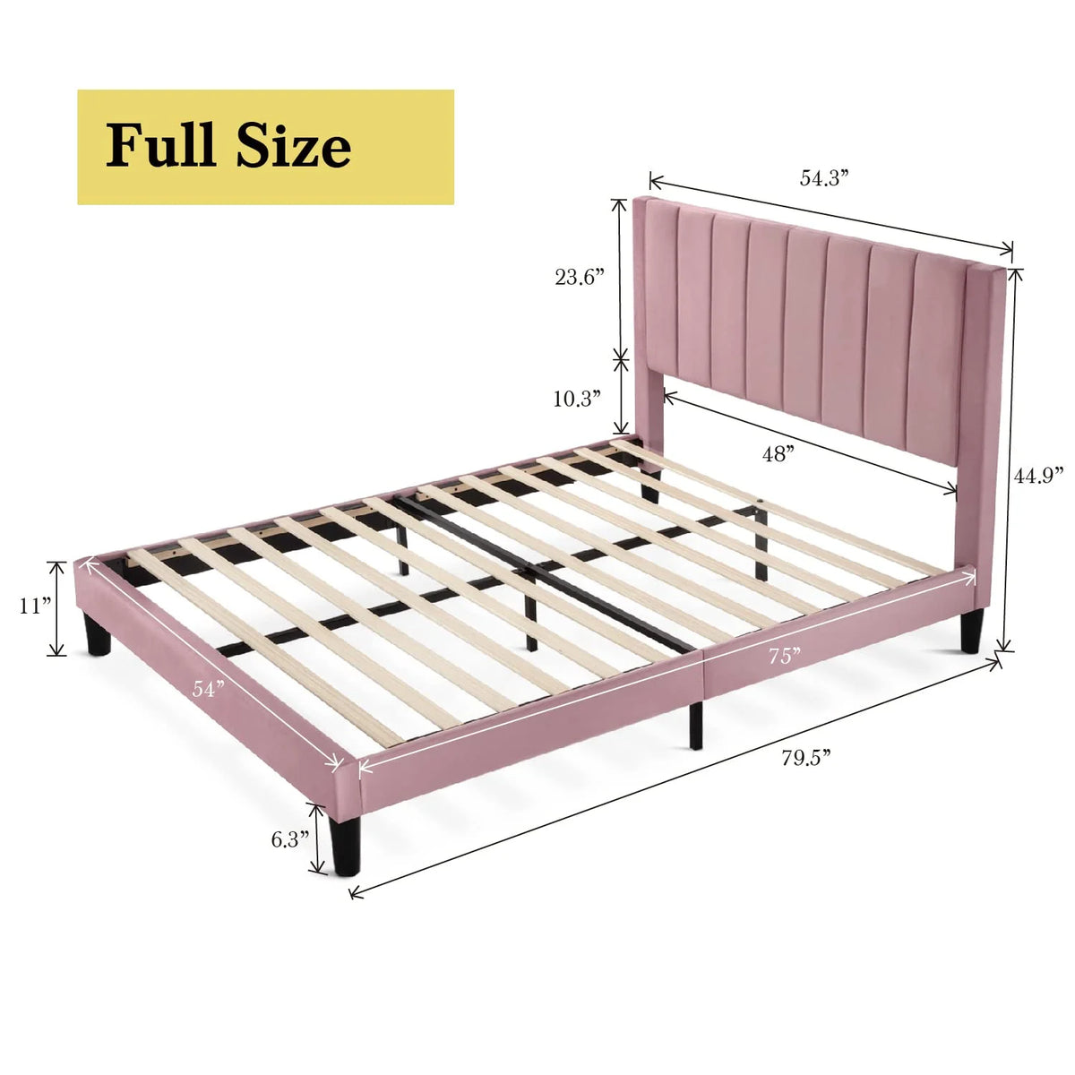 Full Size Platform Bed Frame with Velvet Headboard C393399