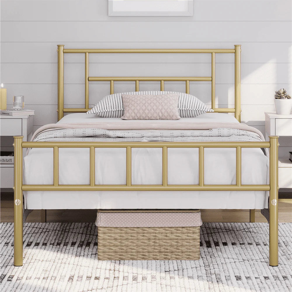 Metal Bed Frame with Headboard & Footboard, Twin Size, Black T895808