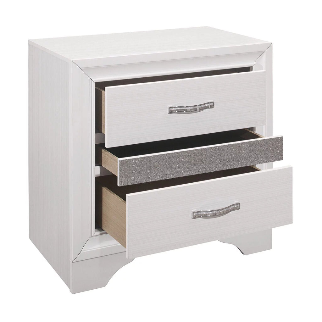 White Glitter 4pc Queen Bedroom Set Platform Bed Dresser Nightstand Mirror U9549