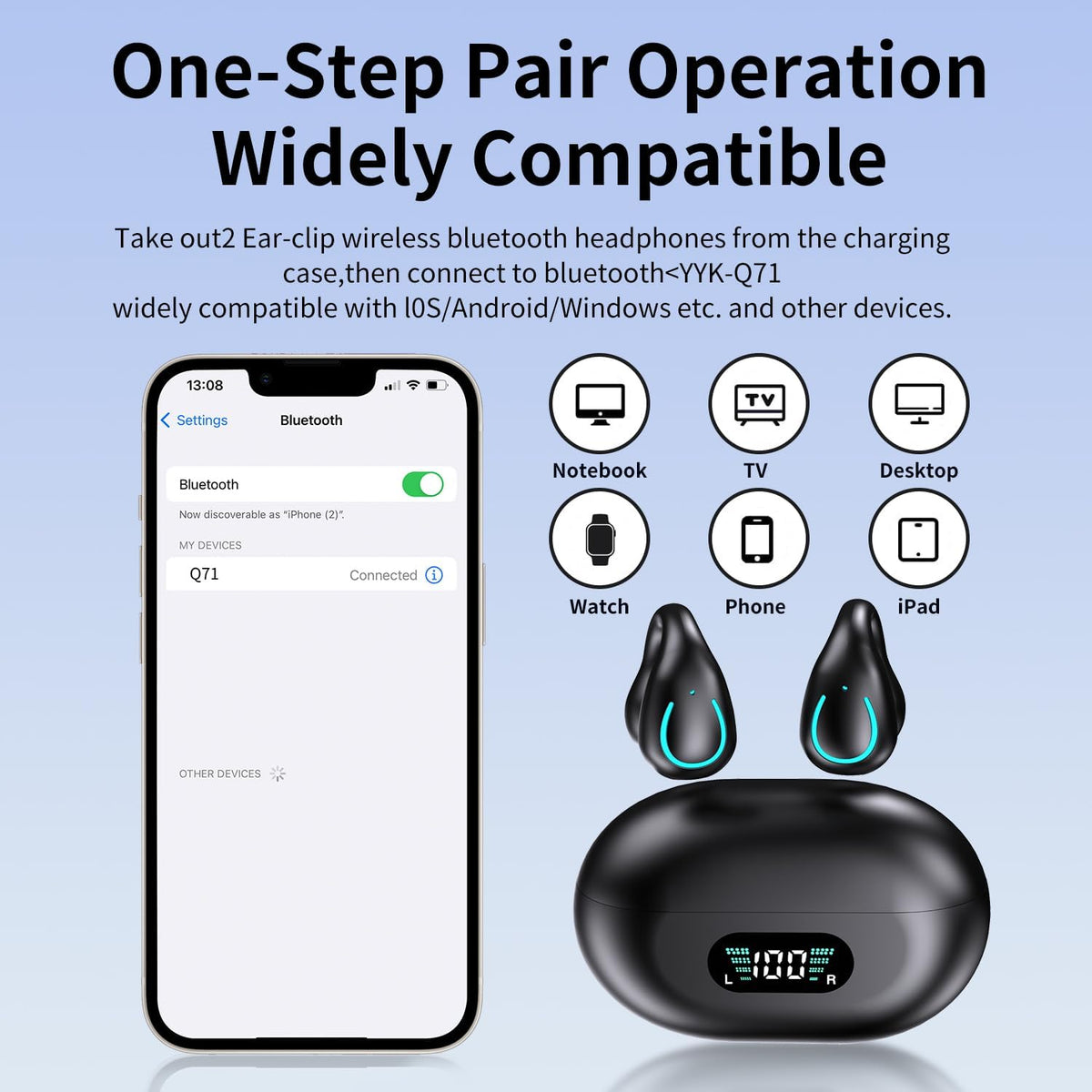 Open Ear Bone Conduction Headphones Bluetooth 5.3 Wireless Earbuds 48 Hours Playtime IPX7 Waterproof Sports E63638