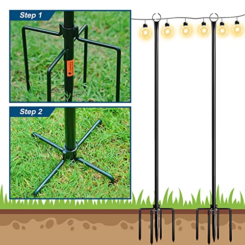 9.4FT Outdoor Metal String Light Pole with 5-Prong Fork Steel Stand U8004