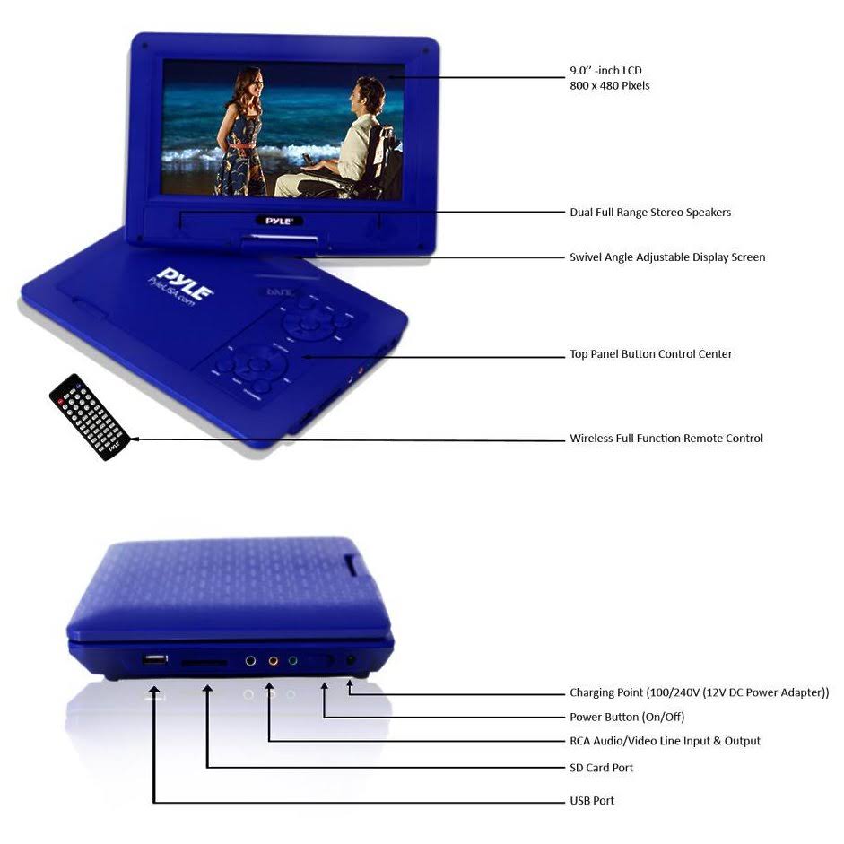 9x22 Portable CD/DVD Player with Built-In Battery (Blue) S638