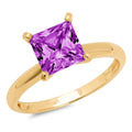 Princess Cut Purple Simulated Alexandrite 18k Yellow Gold Solitaire Ring Size 3.5 R3122