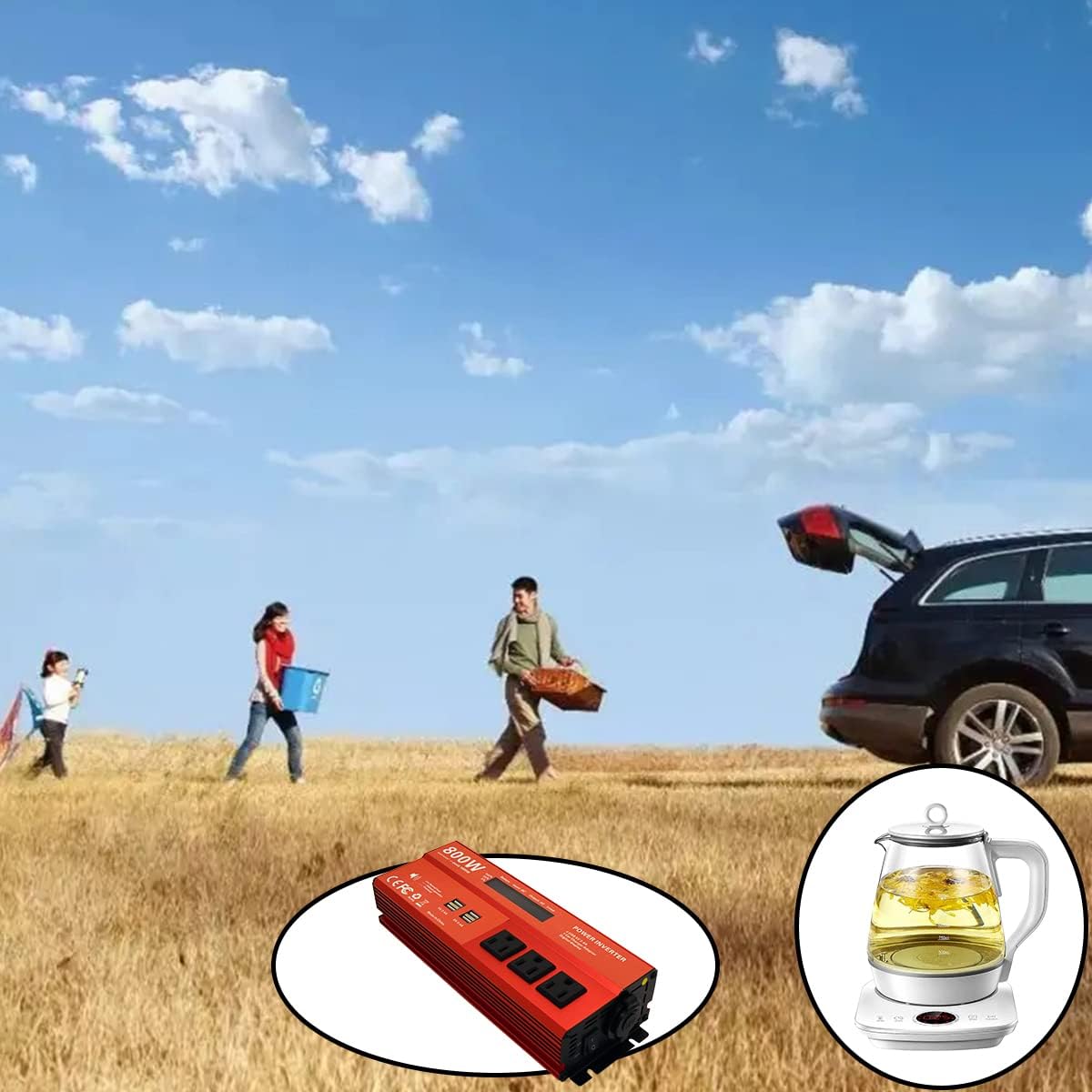 800W Modified Sine Wave Power Inverter, 12V DC to 110V AC, 4 USB Ports C176