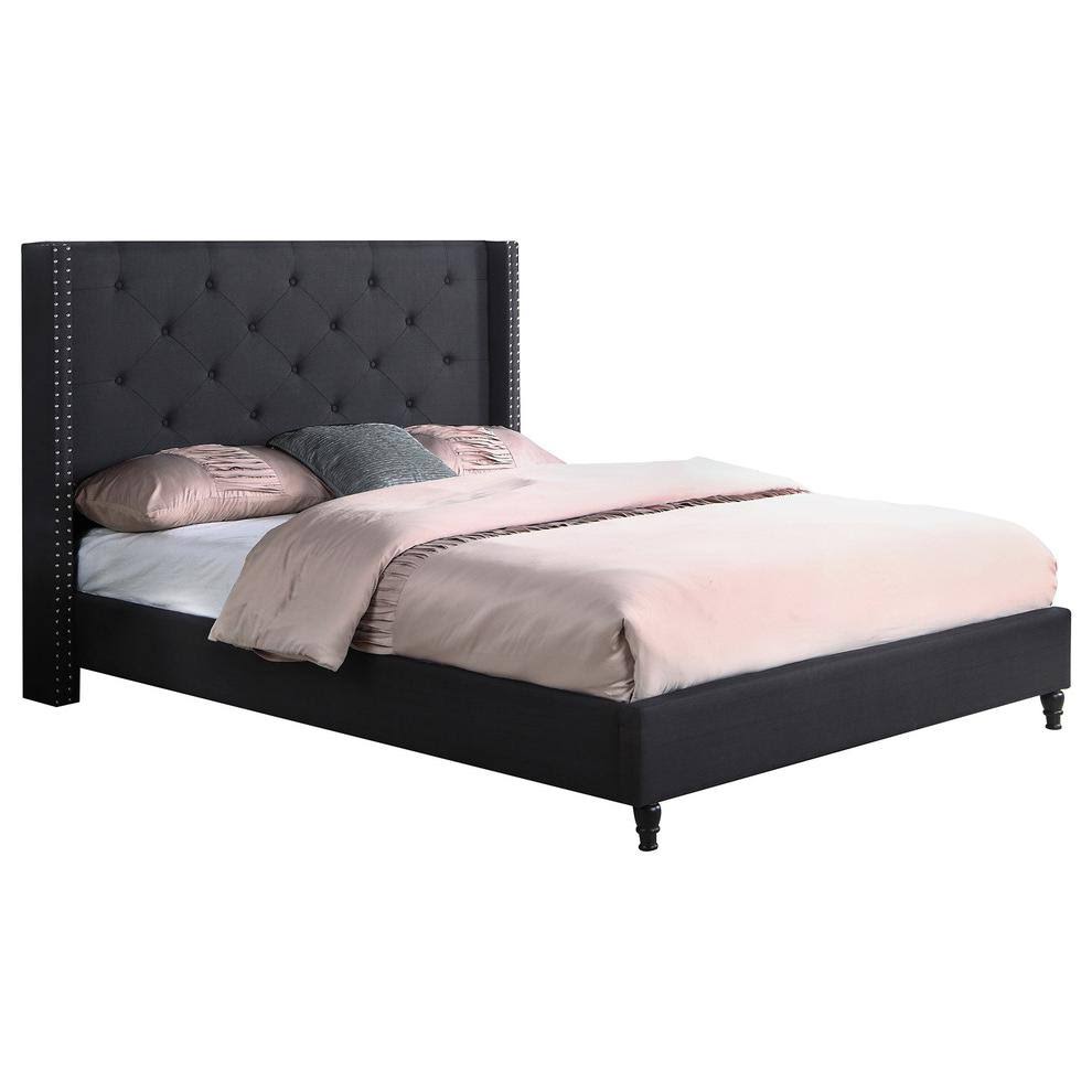 Black Linen Blend Queen Platform Bed C179