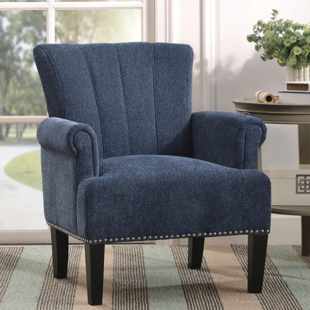 Navy Blue Tufted Polyester Armchair F399