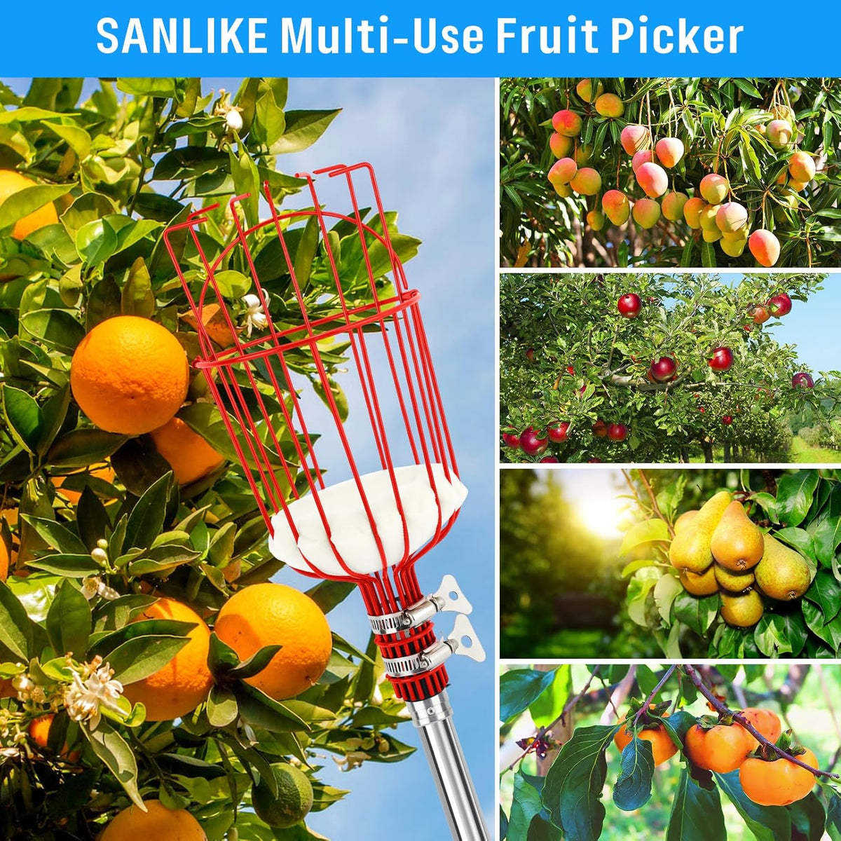 13 FT Adjustable Lightweight Fruit Picker Pole with Basket O8354