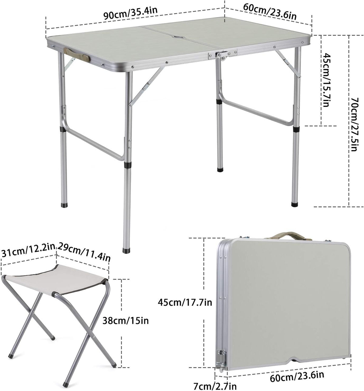 2-Person Folding Aluminum Picnic Table with 2 Stools A215547