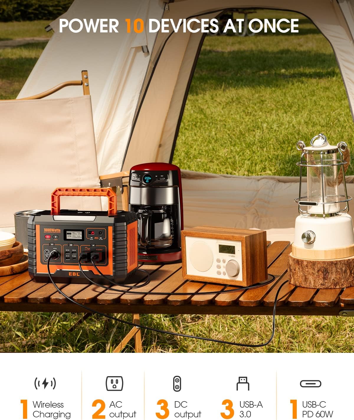 1000W Solar Generator with 200W Portable Solar Panel Power Station Backup Battery Pack E939804