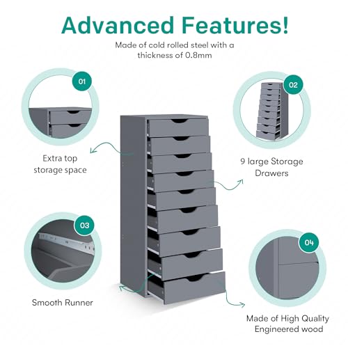 Gray 9 Drawer Wood Dresser K6046