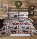 Full/Queen Size Plaid Quilt Set Black White Patchwork Bedspread L61845