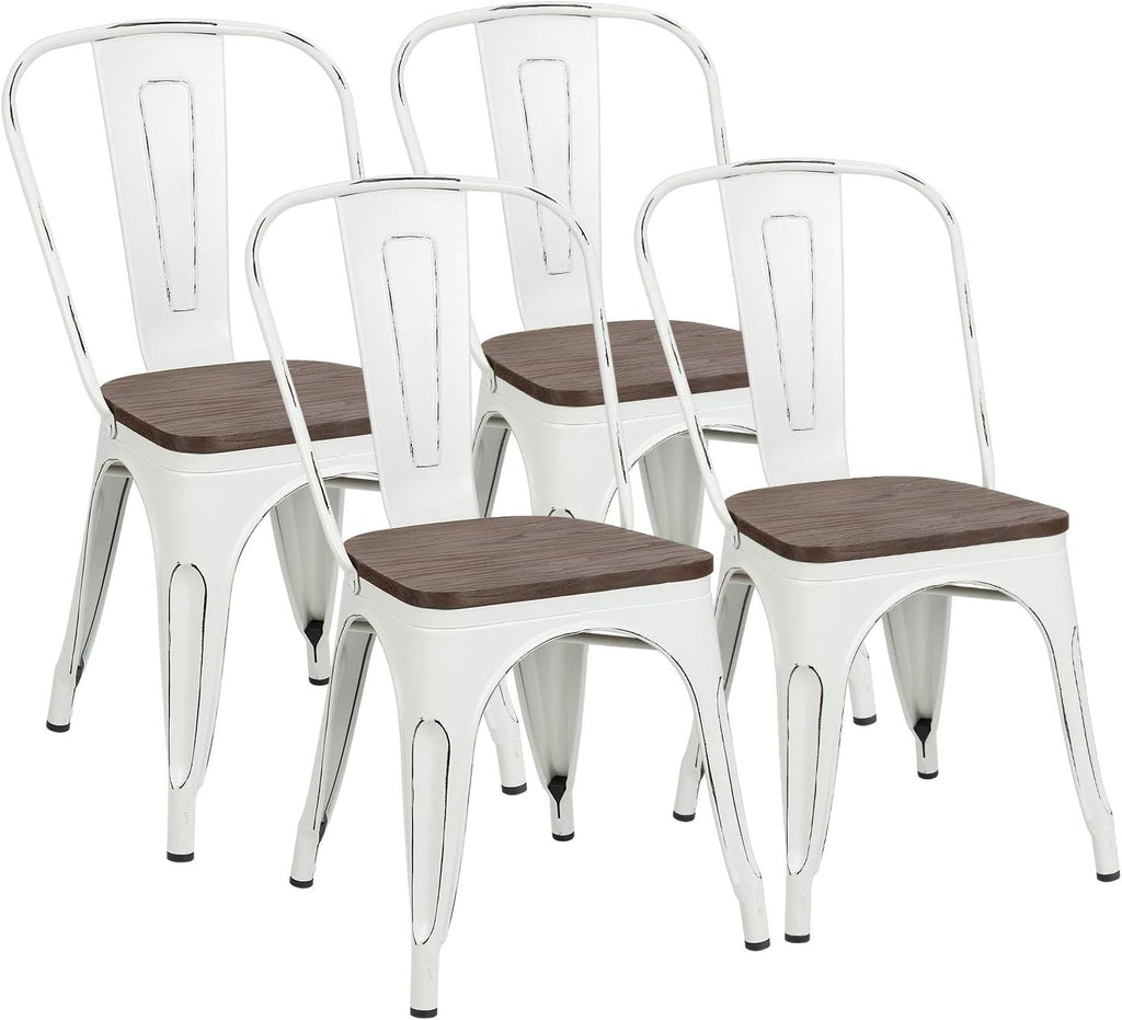 White Metal Stackable Dining Chair Set of 4 M14983