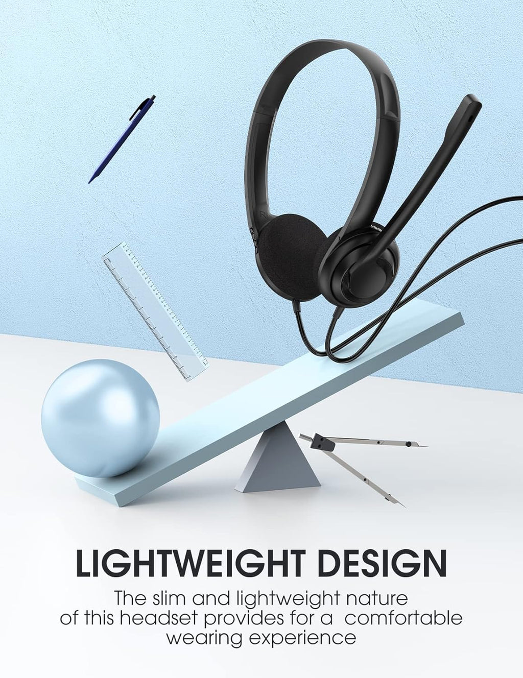 Wired On-Ear Headset with Microphone, 3.5mm Jack, Pack of 2 W10945