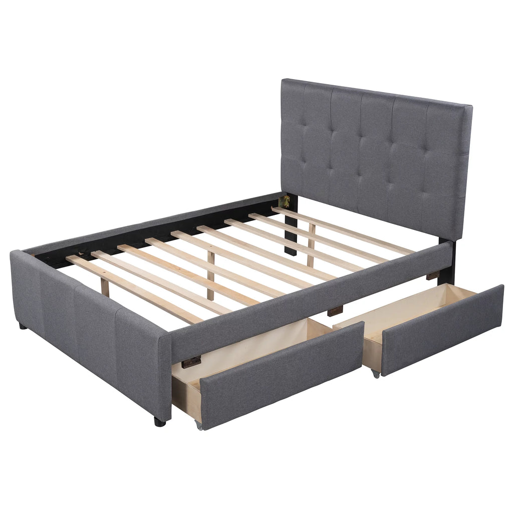 Full Size Upholstered Platform Bed with Two Storage Drawers H5384