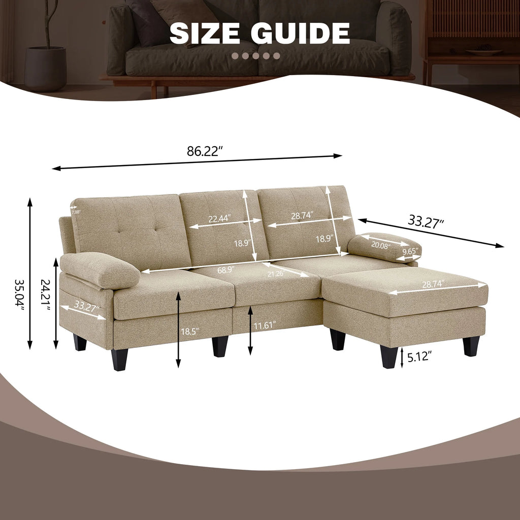 Modern Fabric L-Shaped Sectional Sofa with Chaise M90593