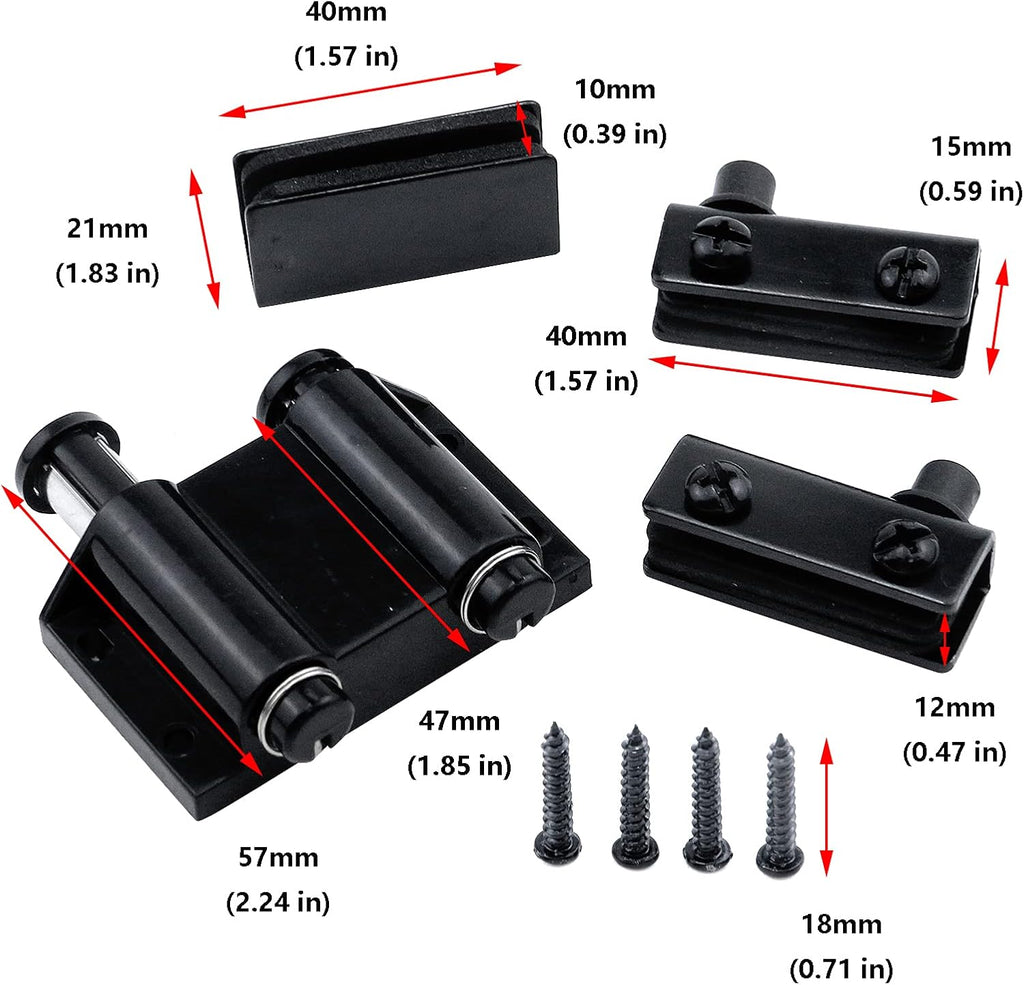 Stainless Steel Glass Door Pivot Hinge Double Head Magnetic Catch Closures ABS Black with Clamp Set for 5-6mm Glass Door X485