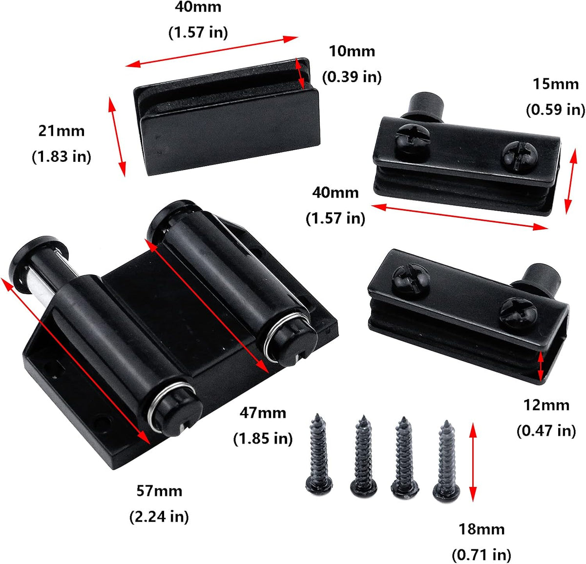Stainless Steel Glass Door Pivot Hinge Double Head Magnetic Catch Closures ABS Black with Clamp Set for 5-6mm Glass Door X485