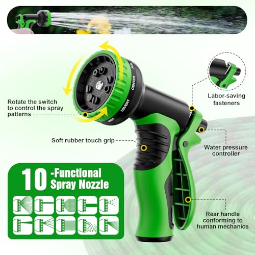 100 ft Non-Expandable Garden Hose with 10 Function Nozzles I800032