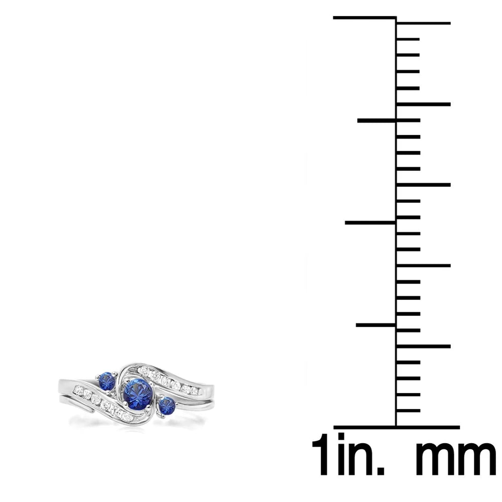 10K White Gold Blue Sapphire & White Diamond Engagement Ring Set K7521