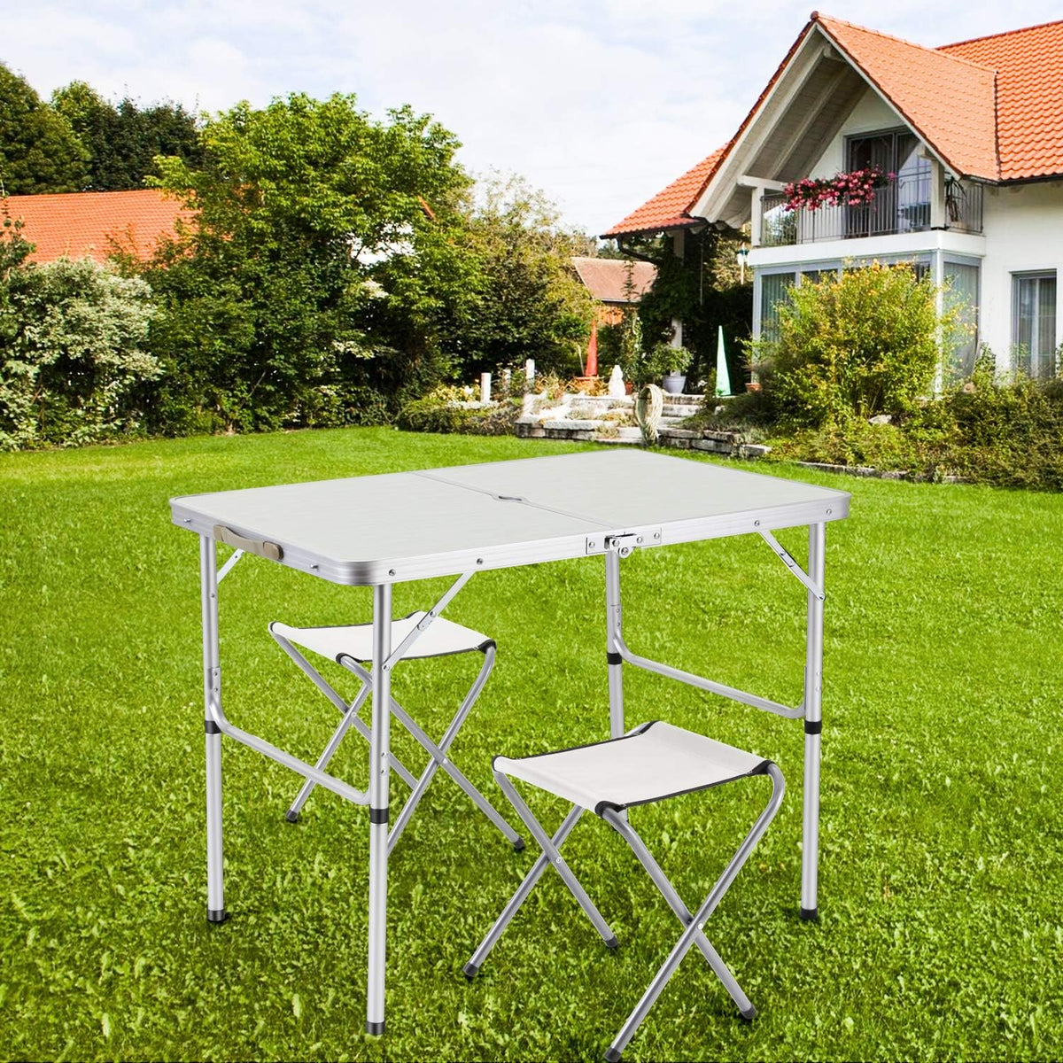 2-Person Folding Aluminum Picnic Table with 2 Stools A215547