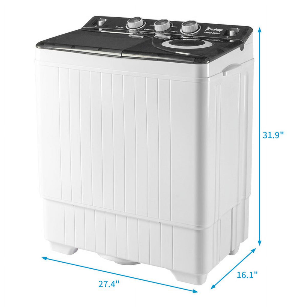 Semi-automatic Twin Tub Washing Machine with Built-in Drain Pump, 26Lbs, White&Black Z19518