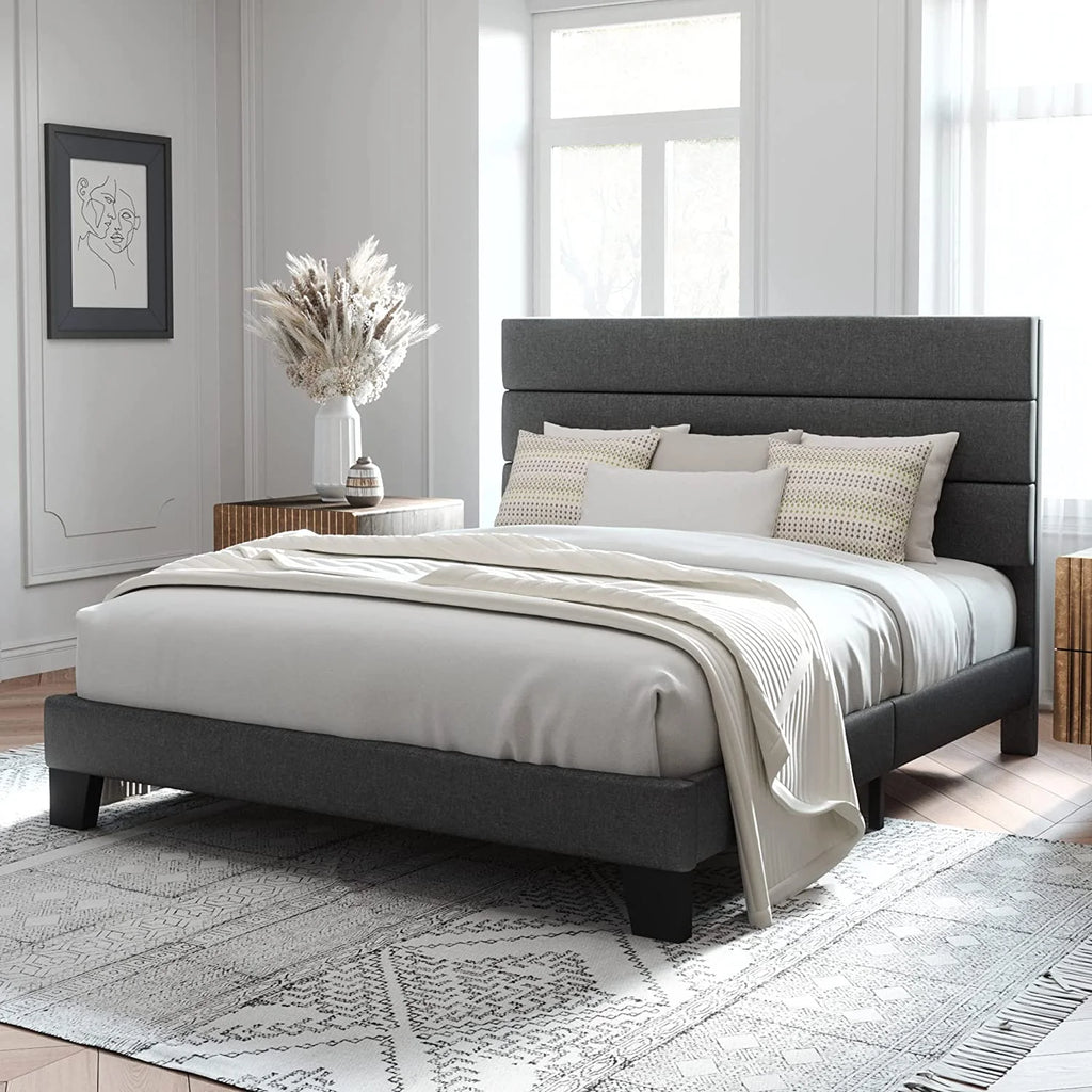 Queen Size Fabric Upholstered Platform Bed Frame Q591432
